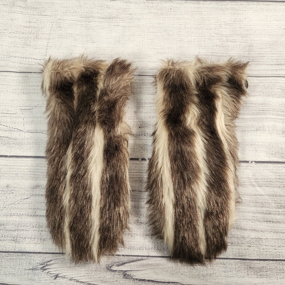 Vintage Gimbels Faux Fur Mittens Made in England Brown Striped Small